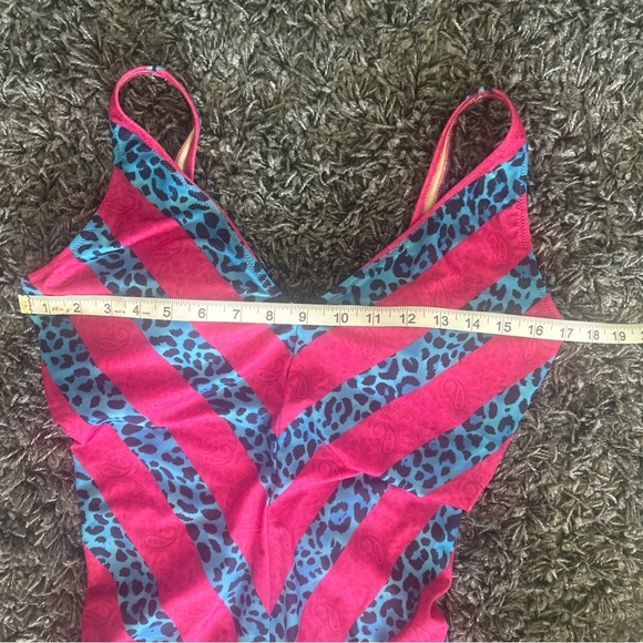 Hot pink paisleys and blue cheetah print one piece Gottex Swimsuit size 10 - Picture 5 of 12